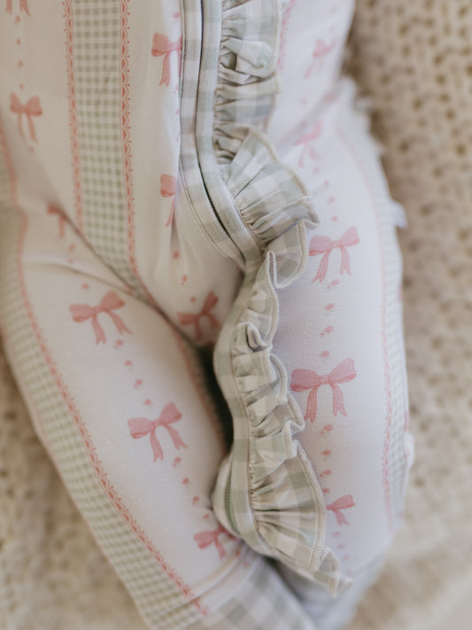 Gingham & Bows | Bamboo Ruffle Zipper Pajamas
