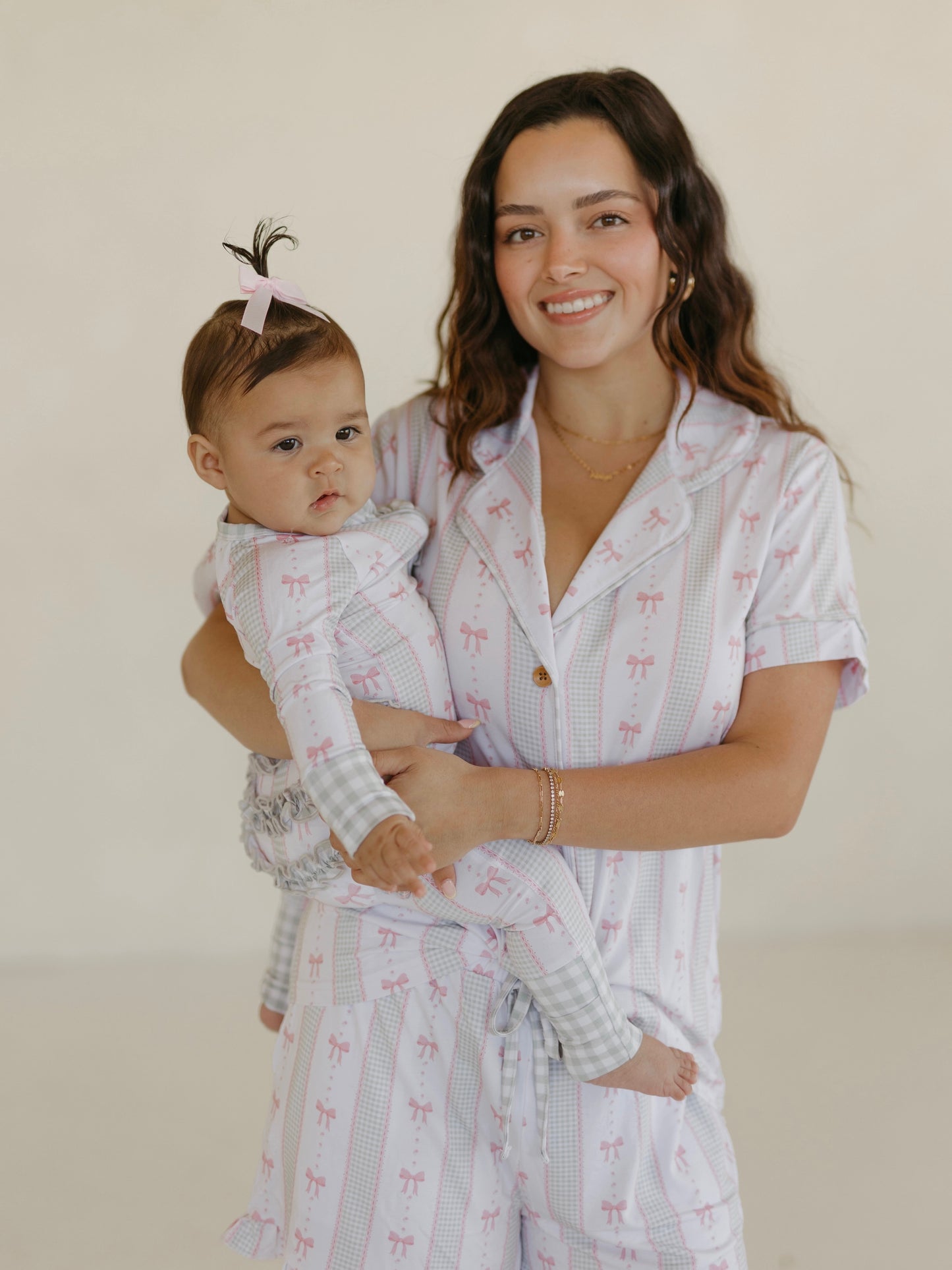 Gingham & Bows | Bamboo Ruffle Zipper Pajamas