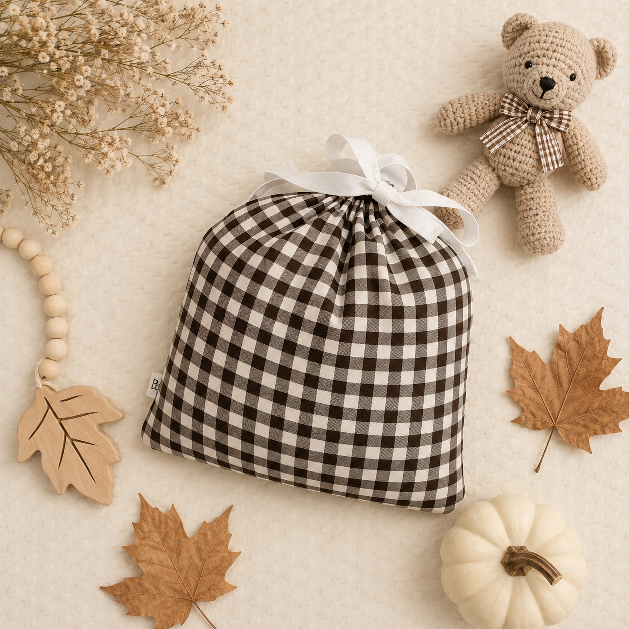 Cocoa Gingham | Swaddle & Beanie Set