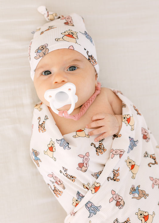 Pooh (Ribbed) | Bamboo Swaddle & Beanie Set