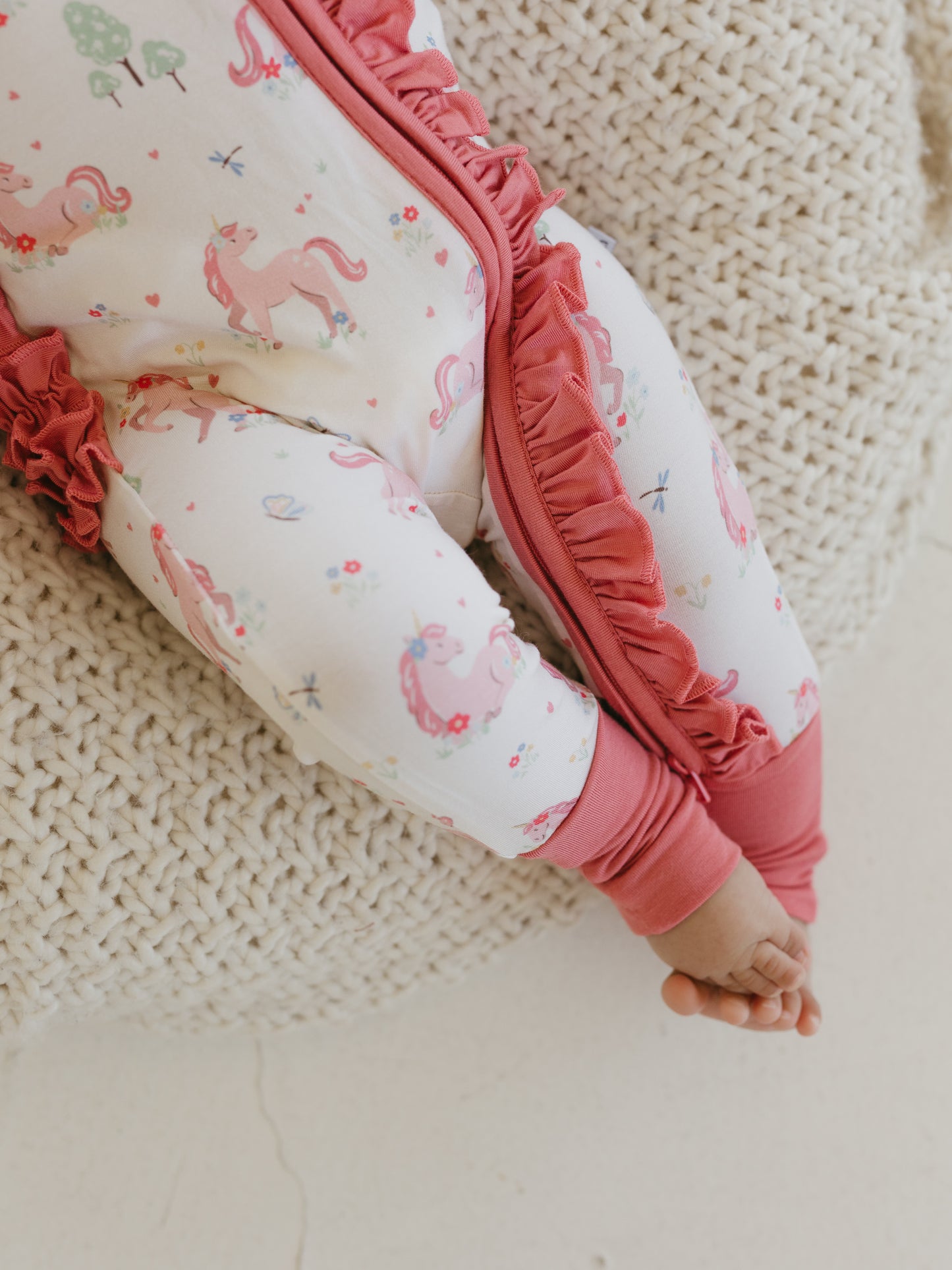 Unicorn | Bamboo Ruffle Zipper Pajamas