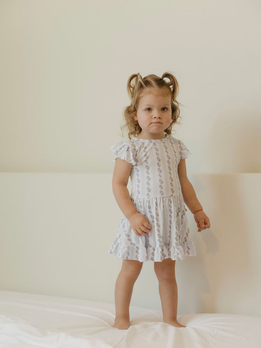 Blue Cottage Rose | Bodysuit Twirl Dress