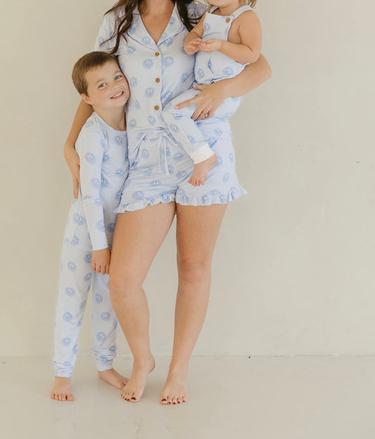 Blue Smiley | Women's Bamboo Pajama Set
