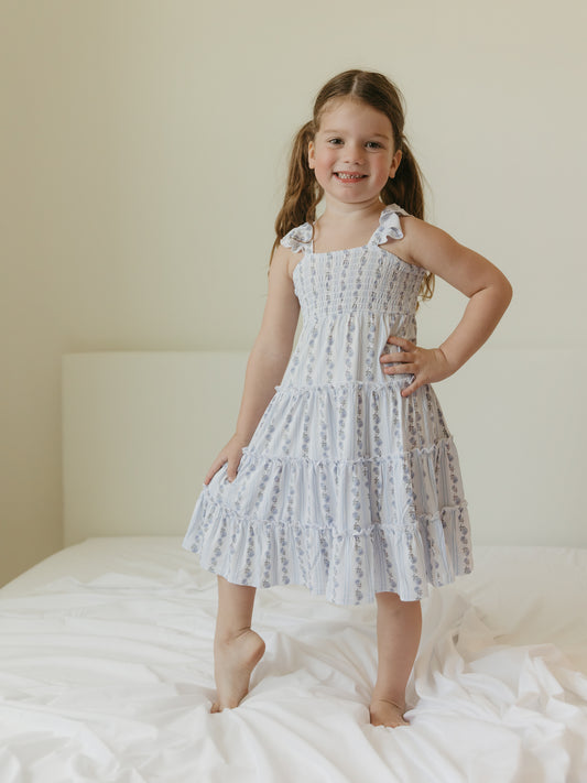 Blue Cottage Rose | Smocked Twirl Dress