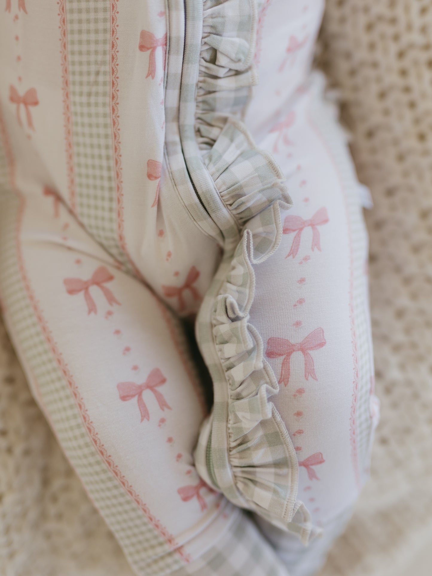 Gingham & Bows | Bamboo Ruffle Zipper Pajamas