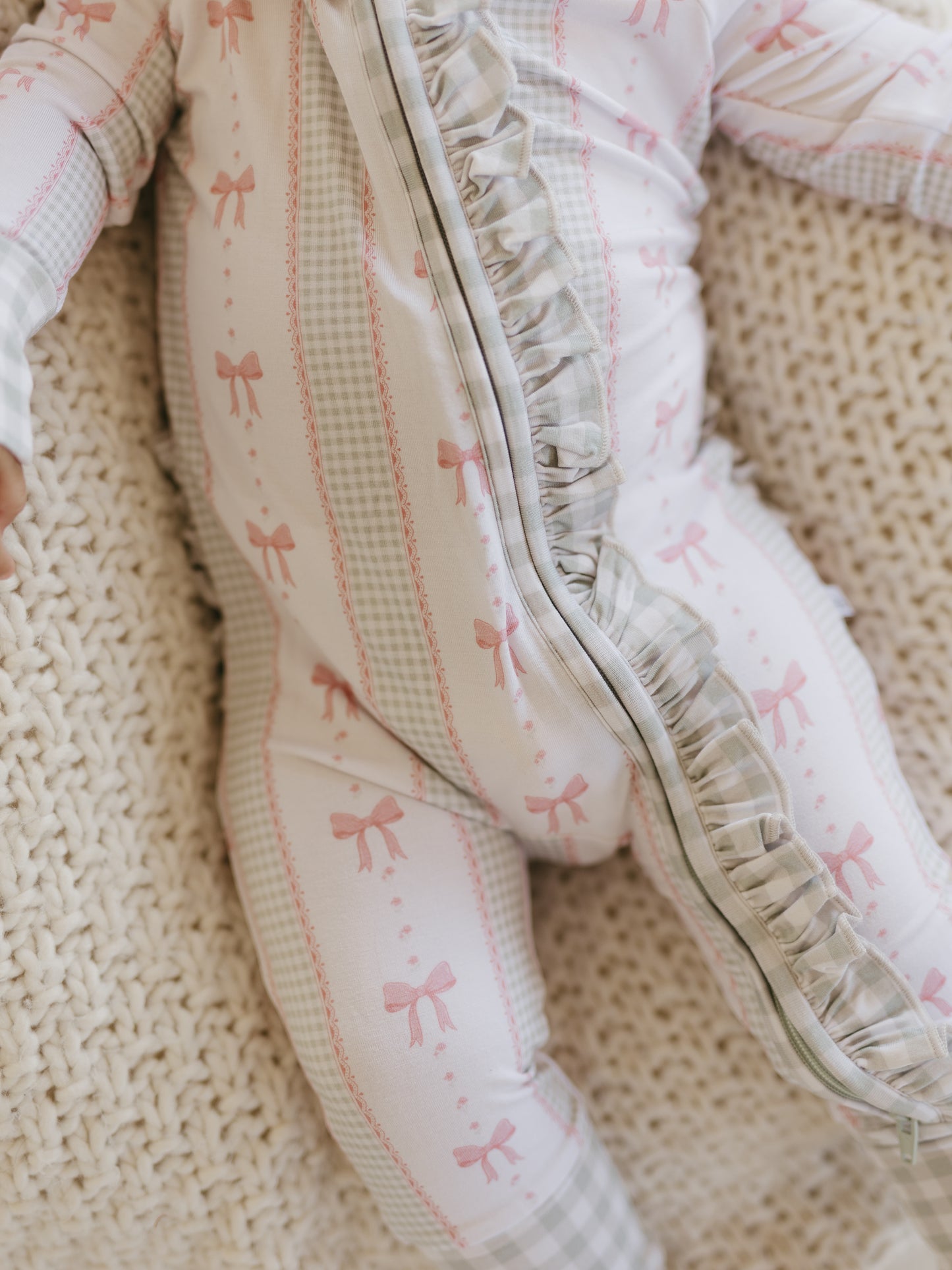 Gingham & Bows | Bamboo Ruffle Zipper Pajamas