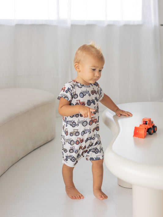 Tractor | Bamboo Short Sleeve Romper