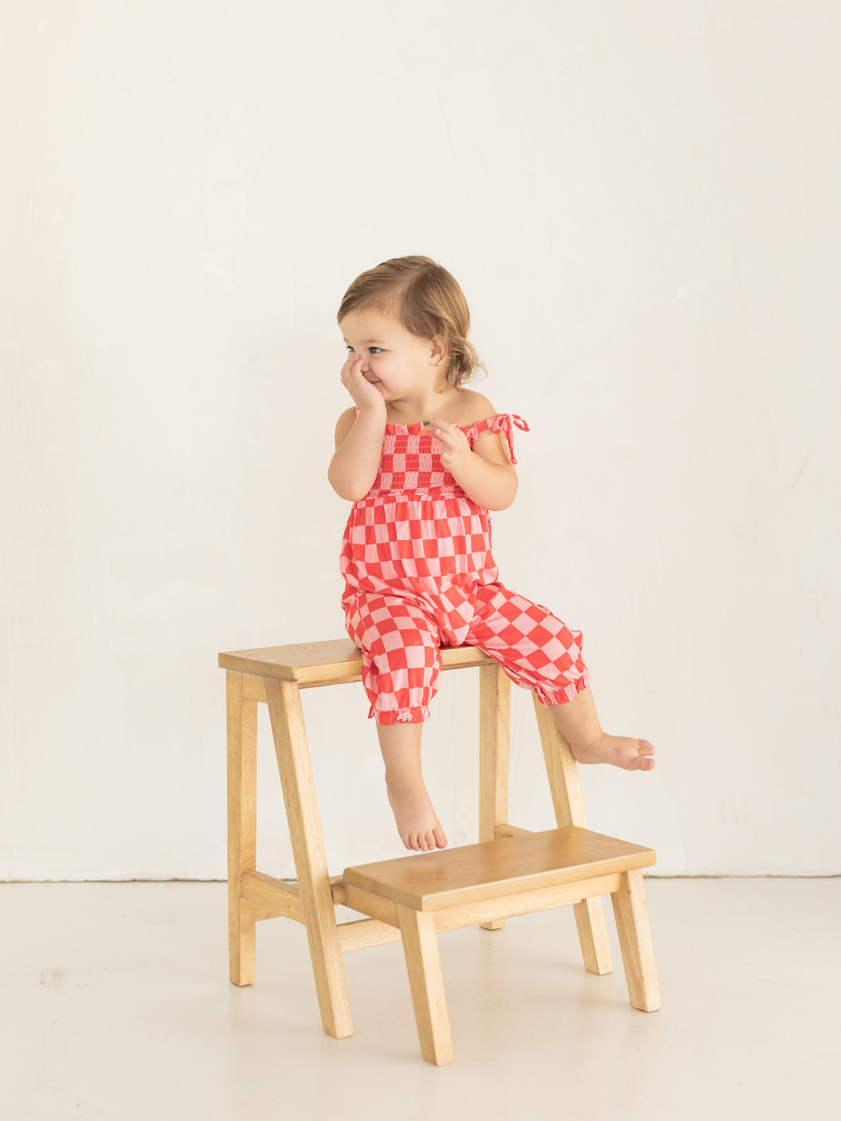 Pink Checkerboard | Bamboo Smocked Jumpsuit