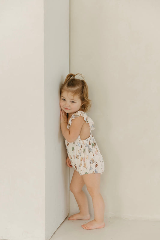 Classic Pooh | Bamboo Cross-Back Ruffle Romper