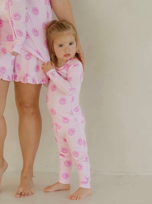 Pink Smiley | Bamboo Two Piece Pajamas