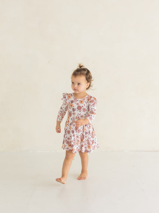 Fall Floral (Ribbed) | Bamboo Flutter Twirl Dress with Bodysuit