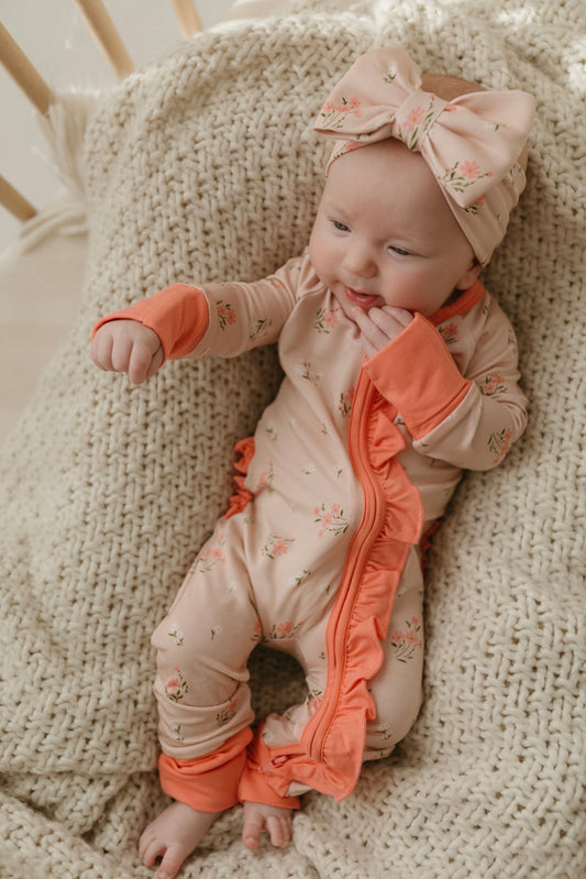 Clara Floral | Bamboo Ruffle Zipper Pajamas