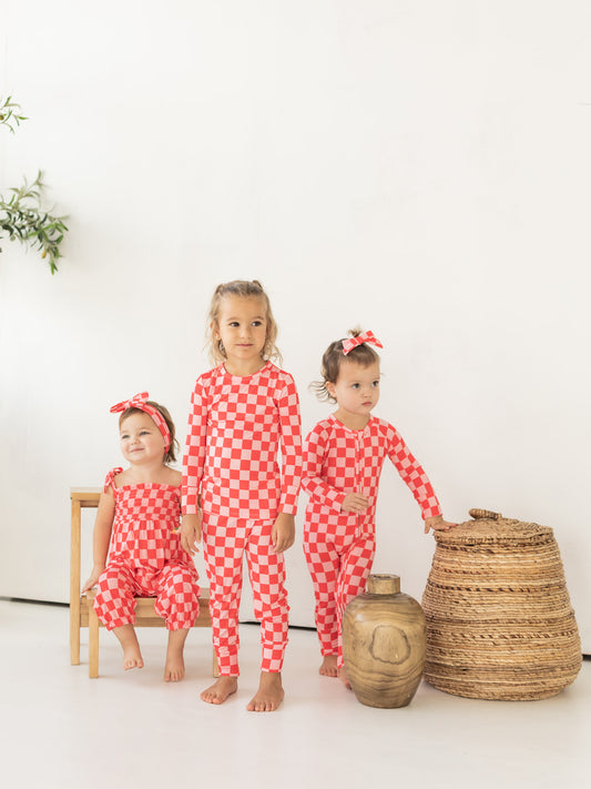 Pink Checkerboard | Bamboo Zipper Pajamas