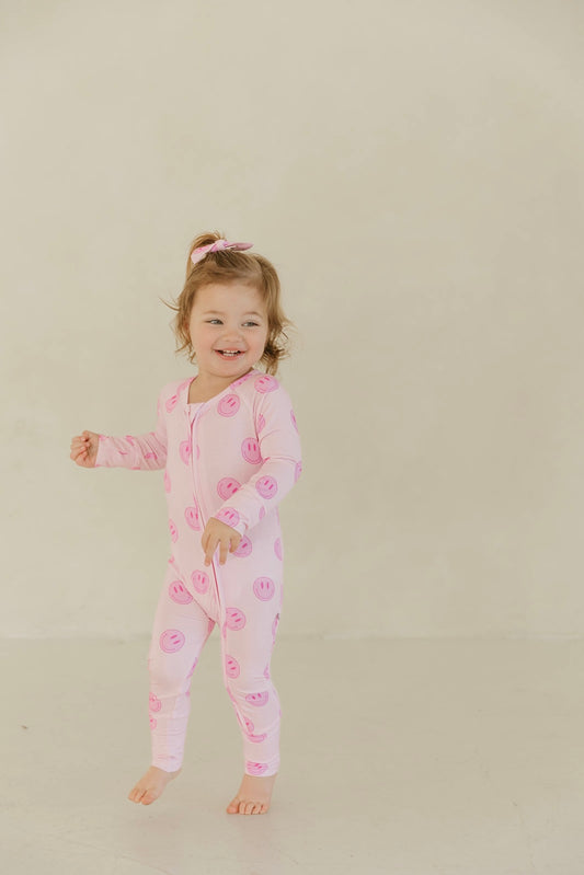 Pink Smiley | Bamboo Zipper Pajamas