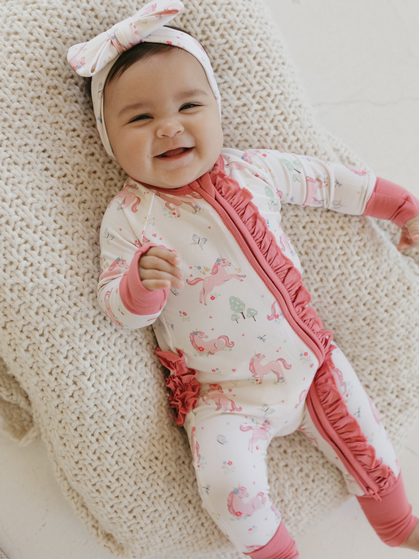 Unicorn | Bamboo Ruffle Zipper Pajamas