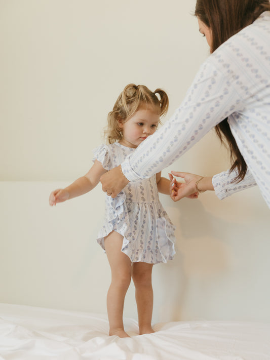 Blue Cottage Rose | Bodysuit Twirl Dress