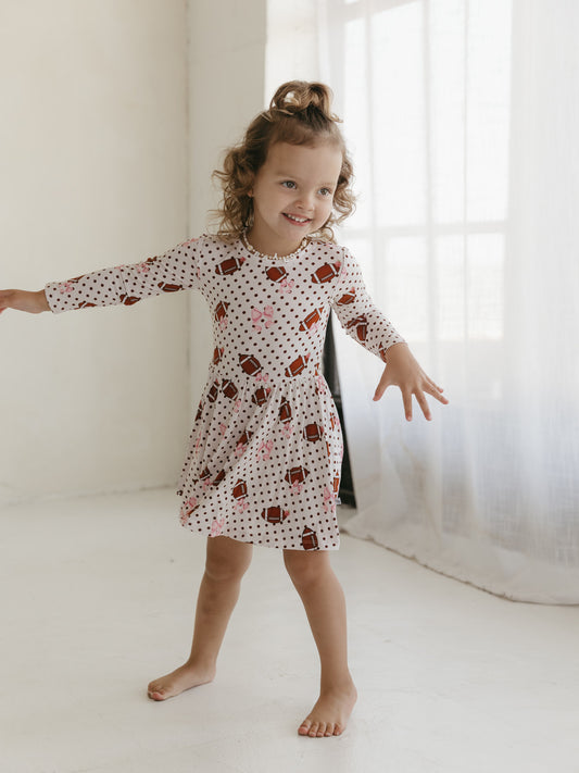 Footballs & Bows | Long Sleeve Twirl Dress