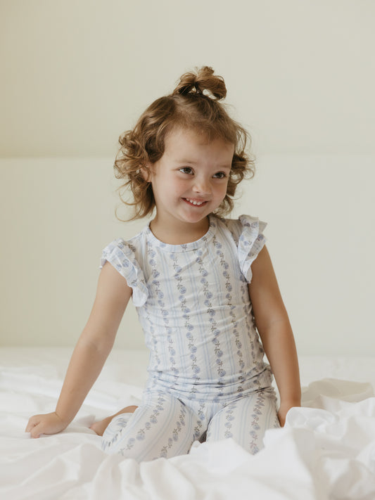 Blue Cottage Rose | Bamboo Ruffle Set