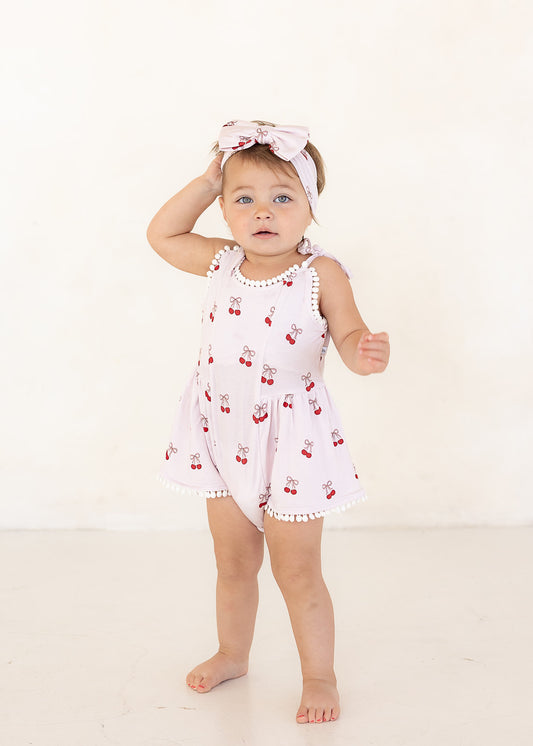 Cherry | Bamboo Pom Twirl Romper