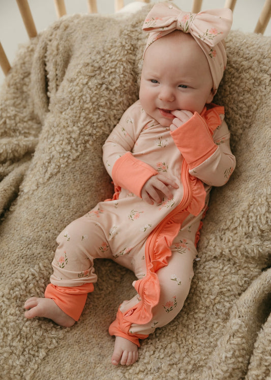 Clara Floral | Bamboo Ruffle Zipper Pajamas