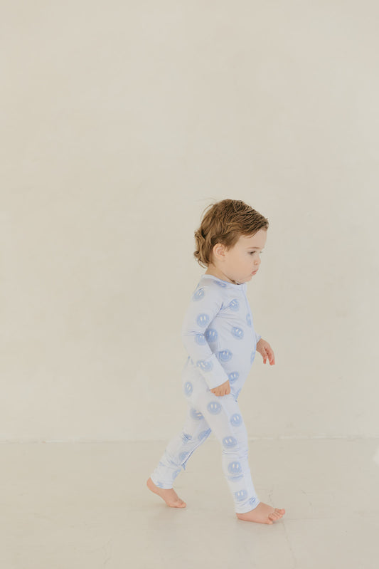 Blue Smiley | Bamboo Zipper Pajamas