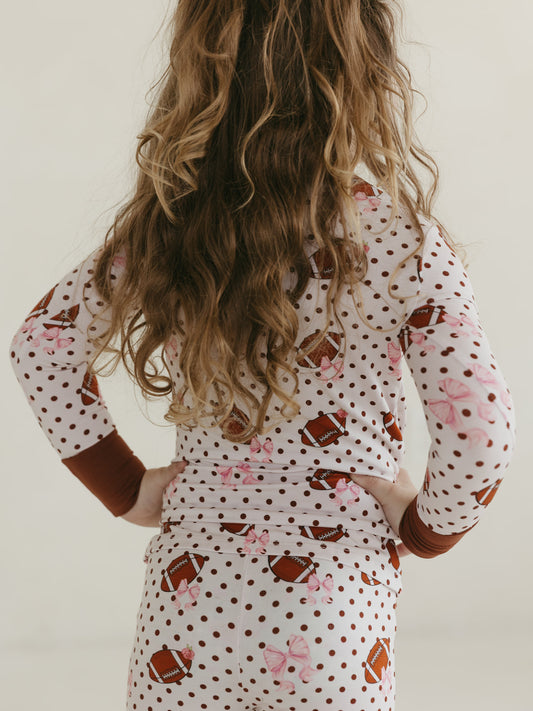 Footballs & Bows | Bamboo Two Piece Pajamas