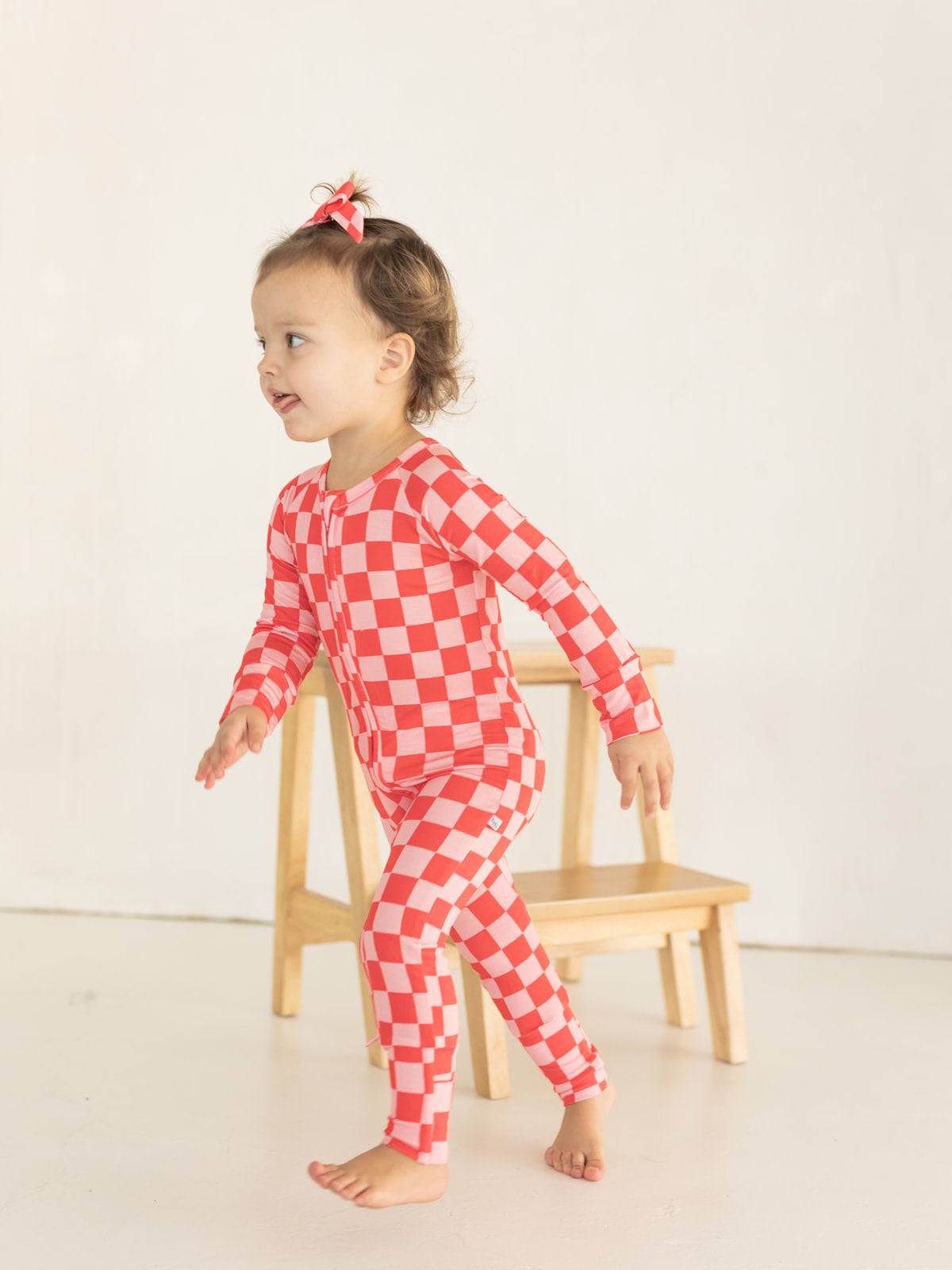 Pink Checkerboard | Bamboo Zipper Pajamas