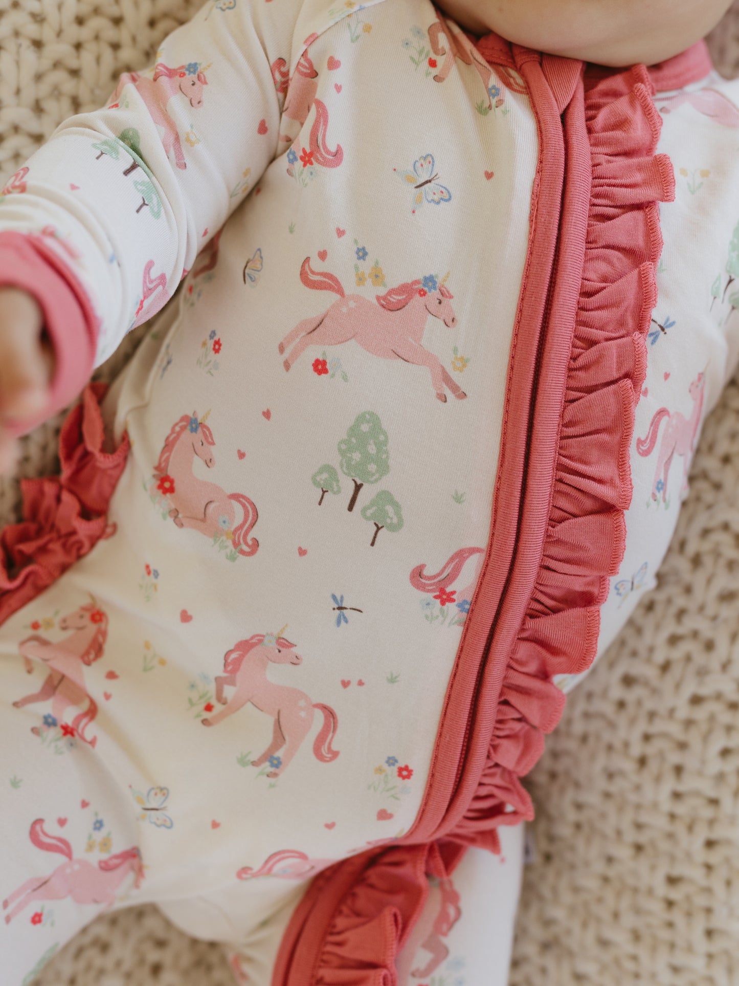 Unicorn | Bamboo Ruffle Zipper Pajamas
