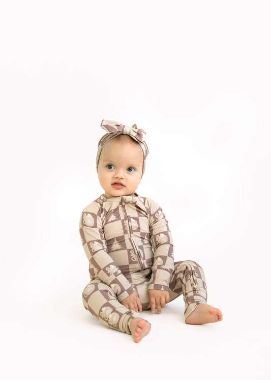 Festive Checkerboard | Bamboo Zip Romper