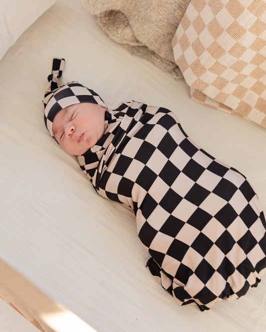 Checkerboard | Bamboo Swaddle & Beanie Set