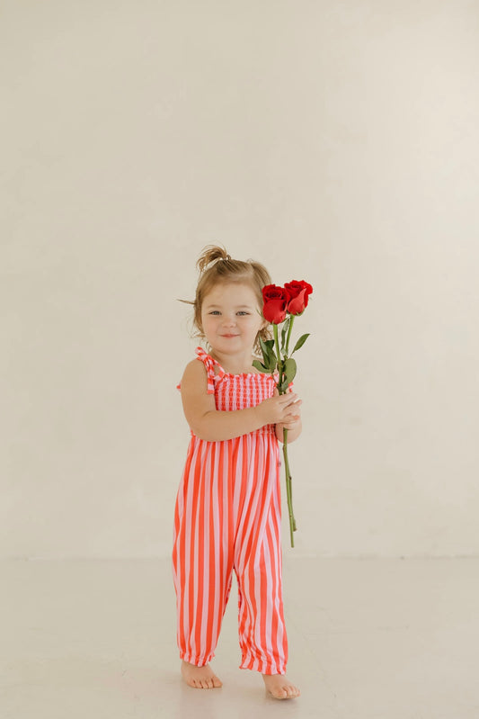 Pink Stripes | Bamboo Smocked Jumpsuit