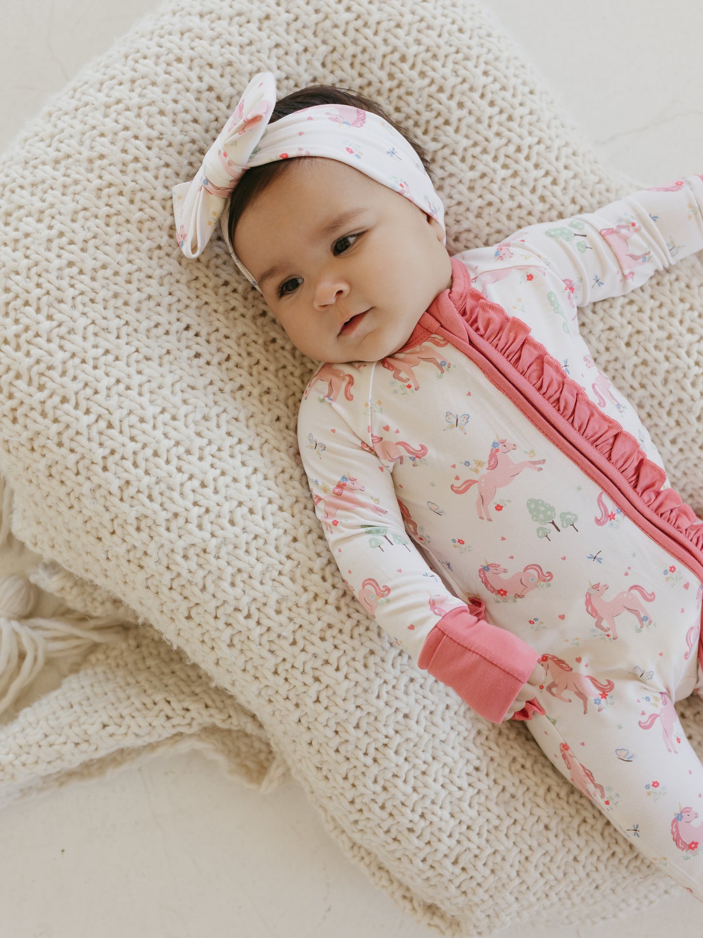 Unicorn | Bamboo Ruffle Zipper Pajamas