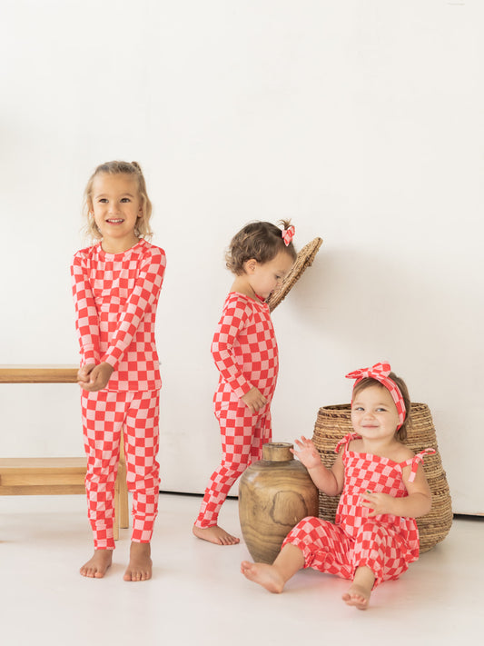Pink Checkerboard | Bamboo Two Piece Pajamas