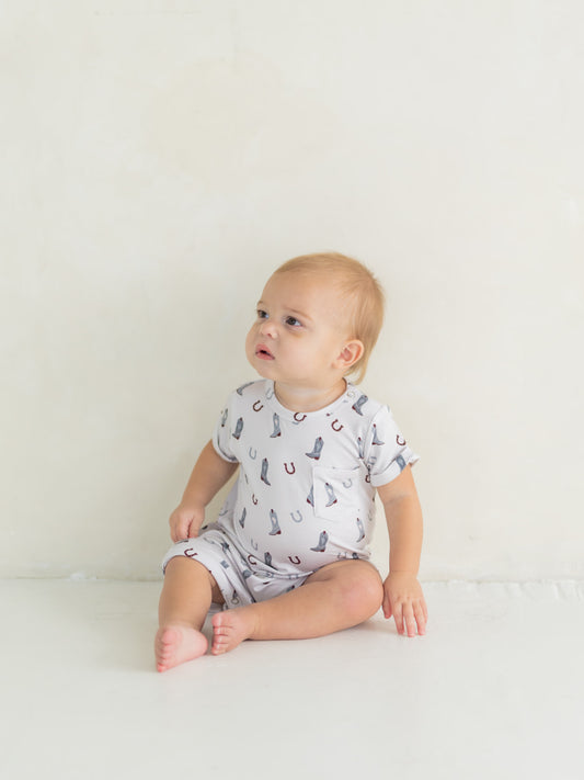 Cowboy | Bamboo Short Sleeve Romper