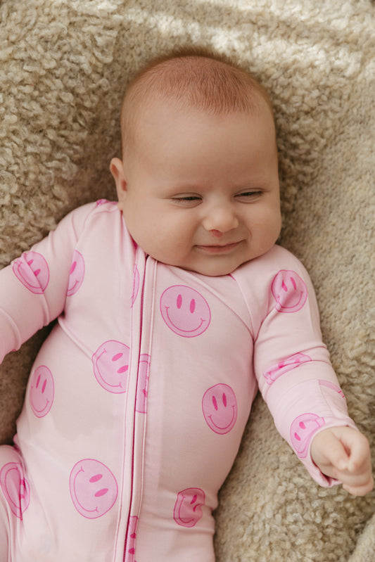 Pink Smiley | Bamboo Zipper Pajamas