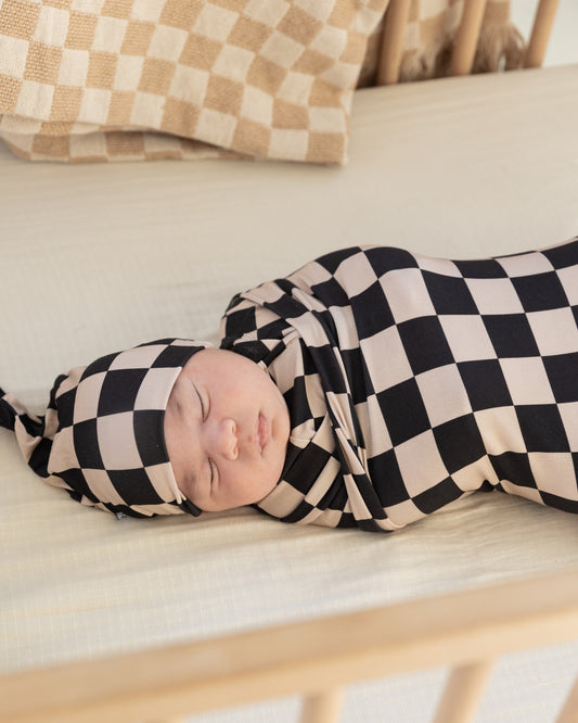 Checkerboard | Bamboo Swaddle & Beanie Set