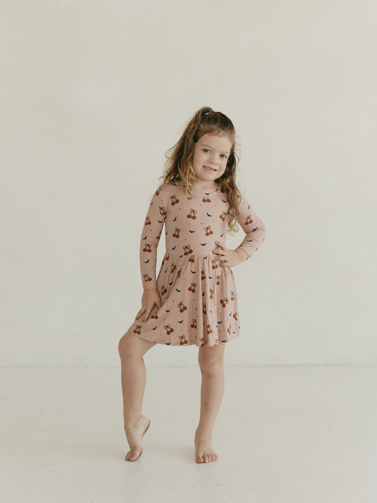 Pumpkin Cherries | Long Sleeve Twirl Dress