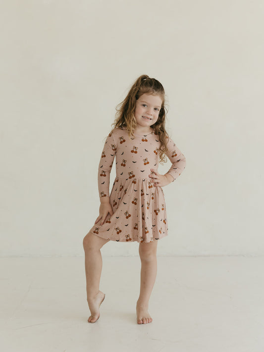 Pumpkin Cherries | Long Sleeve Twirl Dress