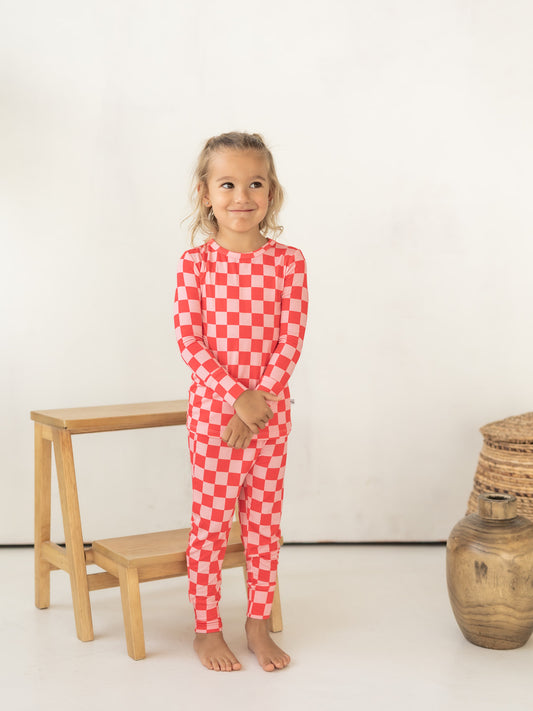 Pink Checkerboard | Bamboo Two Piece Pajamas