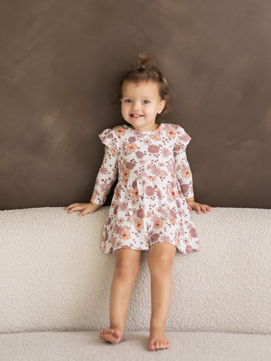 Fall Floral (Ribbed) | Bamboo Flutter Twirl Dress with Bodysuit