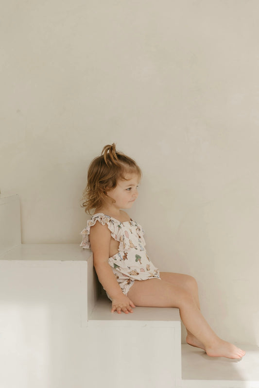 Classic Pooh | Bamboo Cross-Back Ruffle Romper