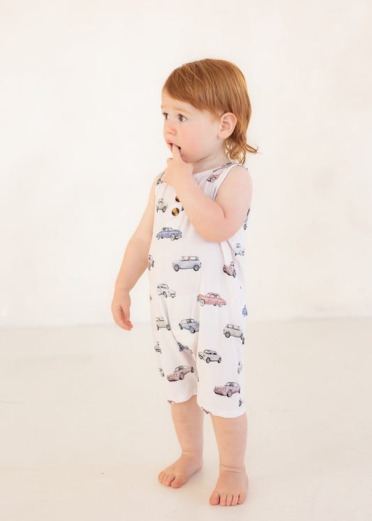 Vintage Cars (Ribbed) | Button Tank Romper