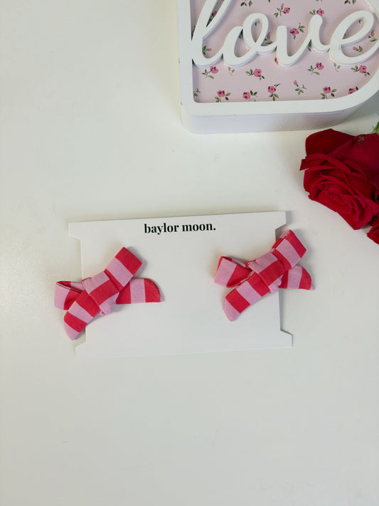 Pink Stripes | Bamboo Clip Bows