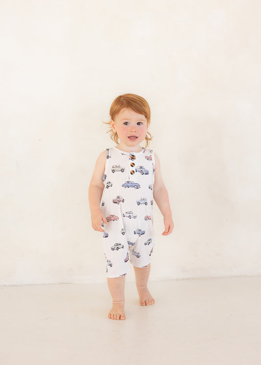 Vintage Cars (Ribbed) | Button Tank Romper