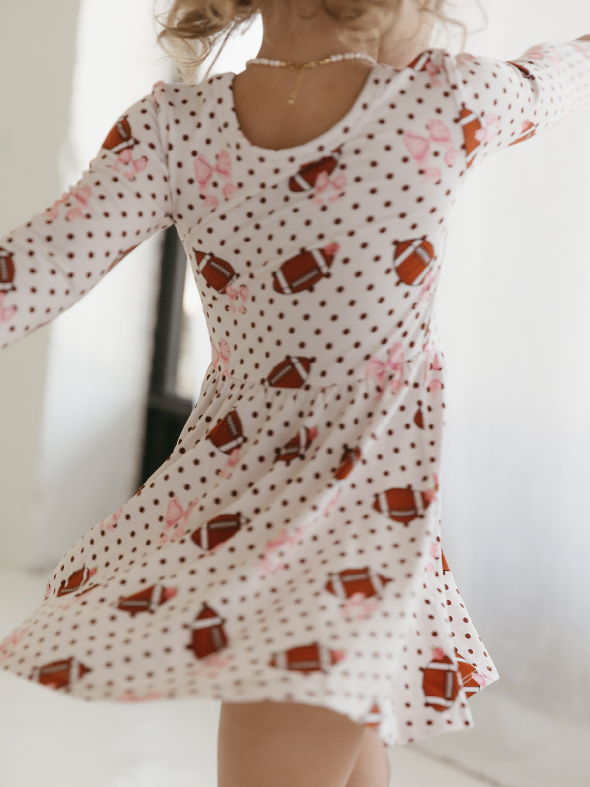 Footballs & Bows | Long Sleeve Twirl Dress