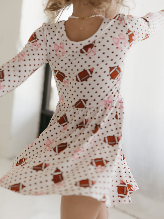 Footballs & Bows | Long Sleeve Twirl Dress