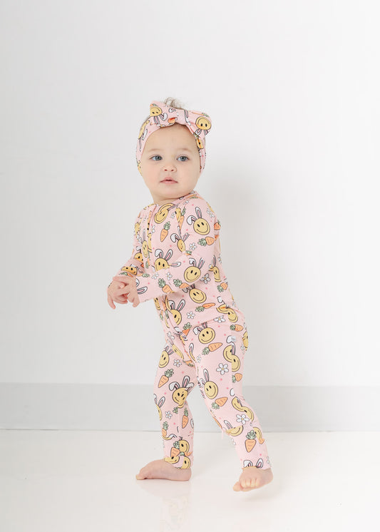 Floral Bunny | Bamboo Zip Pajamas