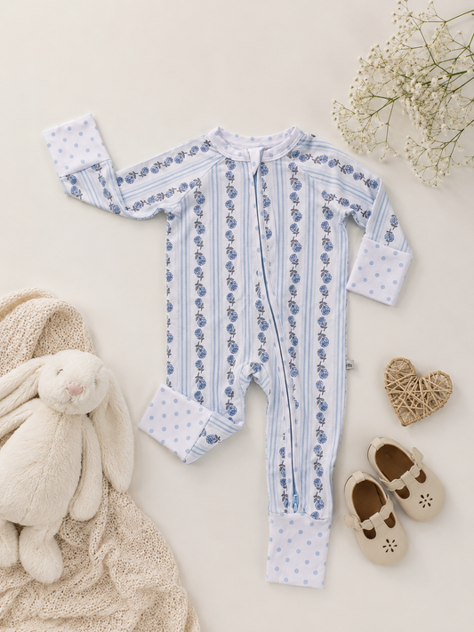 Blue Cottage Rose | Bamboo Zipper Pajamas