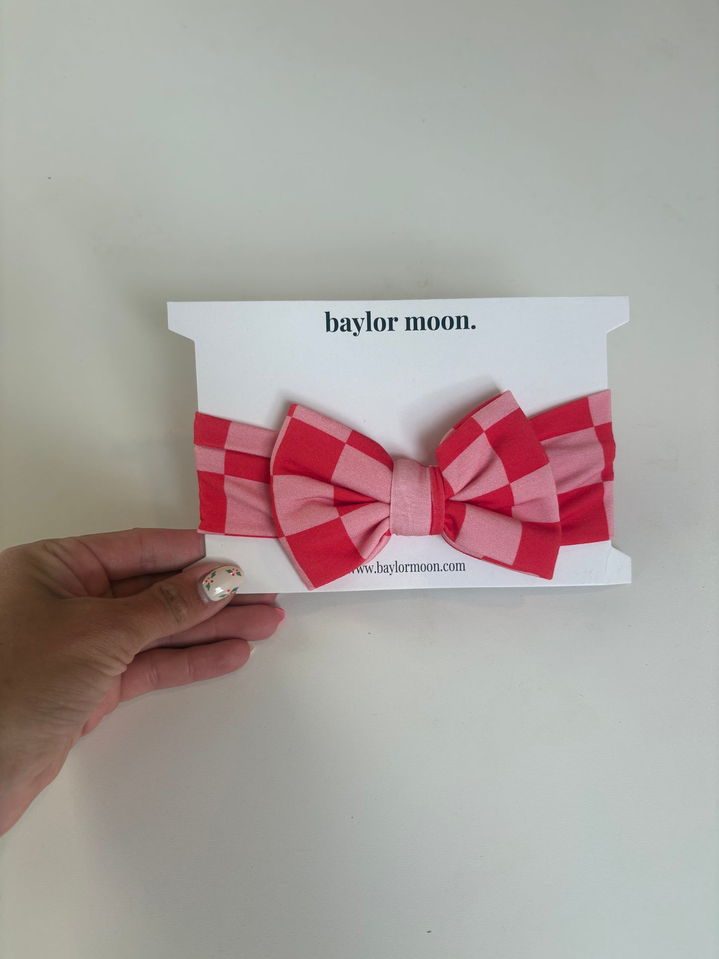 Pink Checkerboard | Bamboo Head Wrap Bow