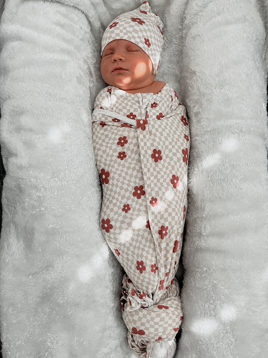 Wavy Floral | Bamboo Swaddle/Beanie Set